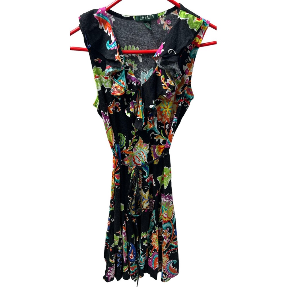 Ralph Lauren Wrap Dress Black Floral Sleeveless Stretch Size small